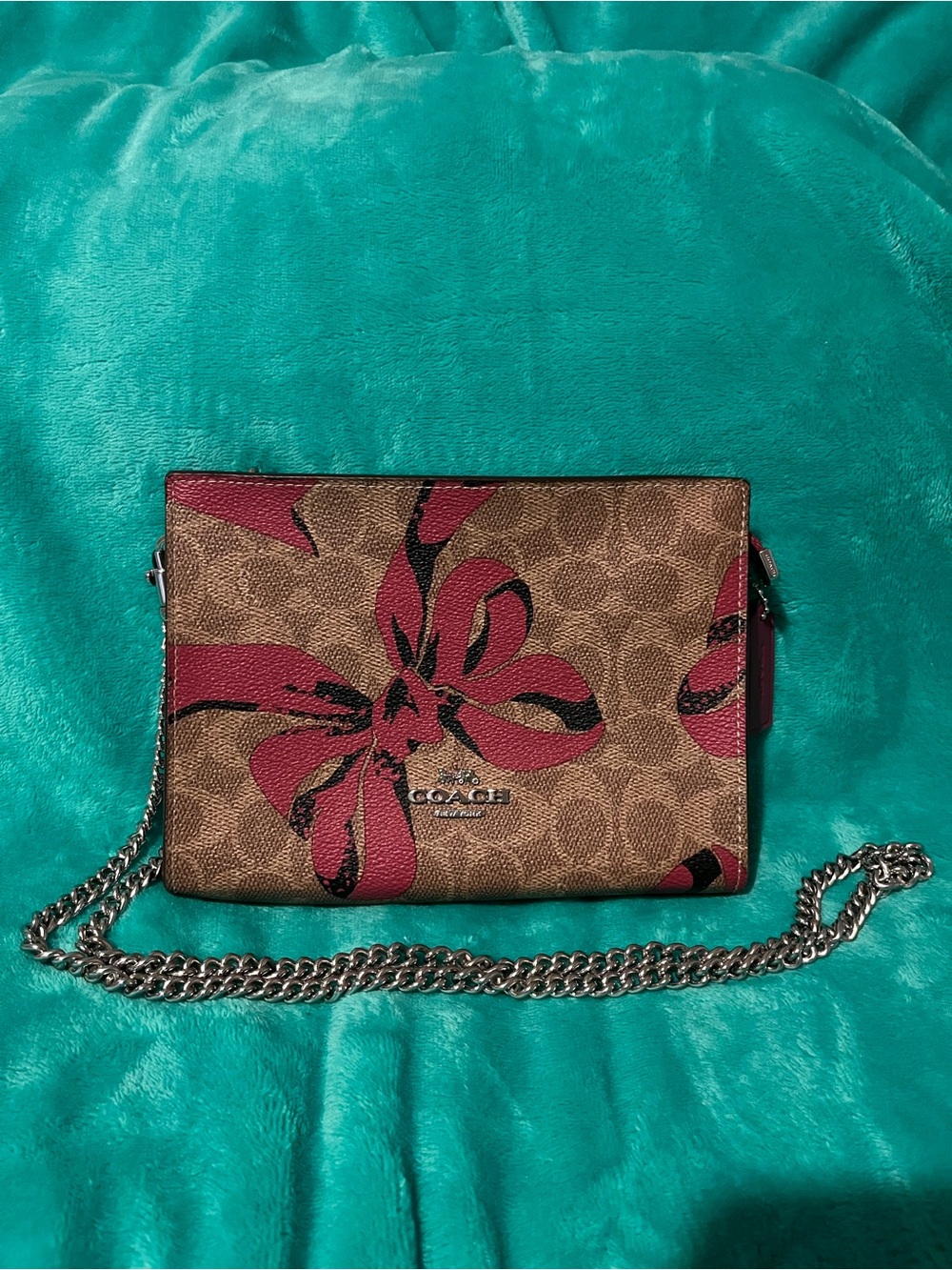 Coach Signature Slim Crossbody Bag with Pink Bow Pattern